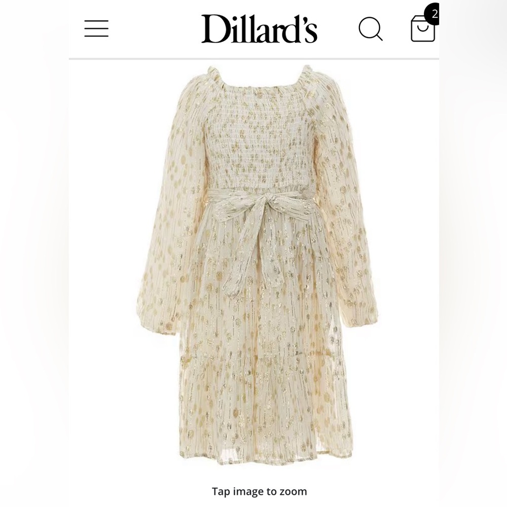 Ivory and gold Long Sleeve Dress with Bow Detail
